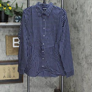 NWT Lands' End Patterned Dress Shirt 484704 12 Tall Deep Sea White Windowpane